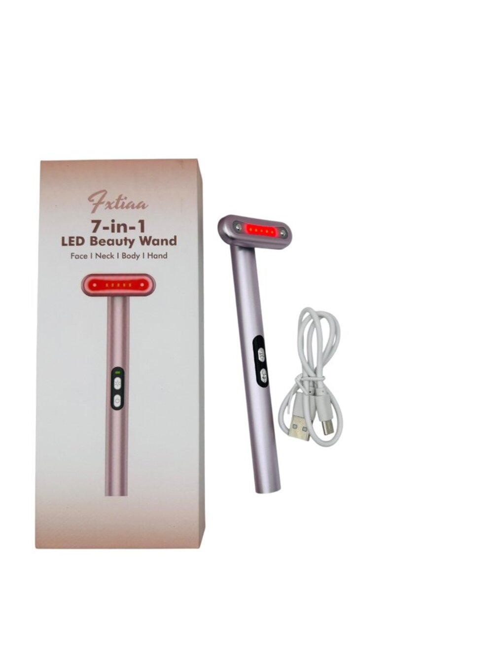 Fxtiaa 7-In-1 LED Beauty Wand For Face Neck Body & Hand With USB Charging Cable